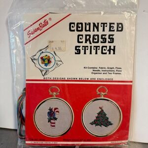 Susan Bates Cross Stitch Kit 16105 Christmas Tree Candy Cane Two Frames New VTG